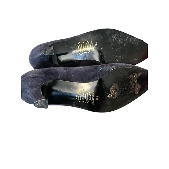 Lord & Taylor Navy Suede Lace-Up Cutout Kitten Heels Olivette 7M Retro - Picture 7 of 13